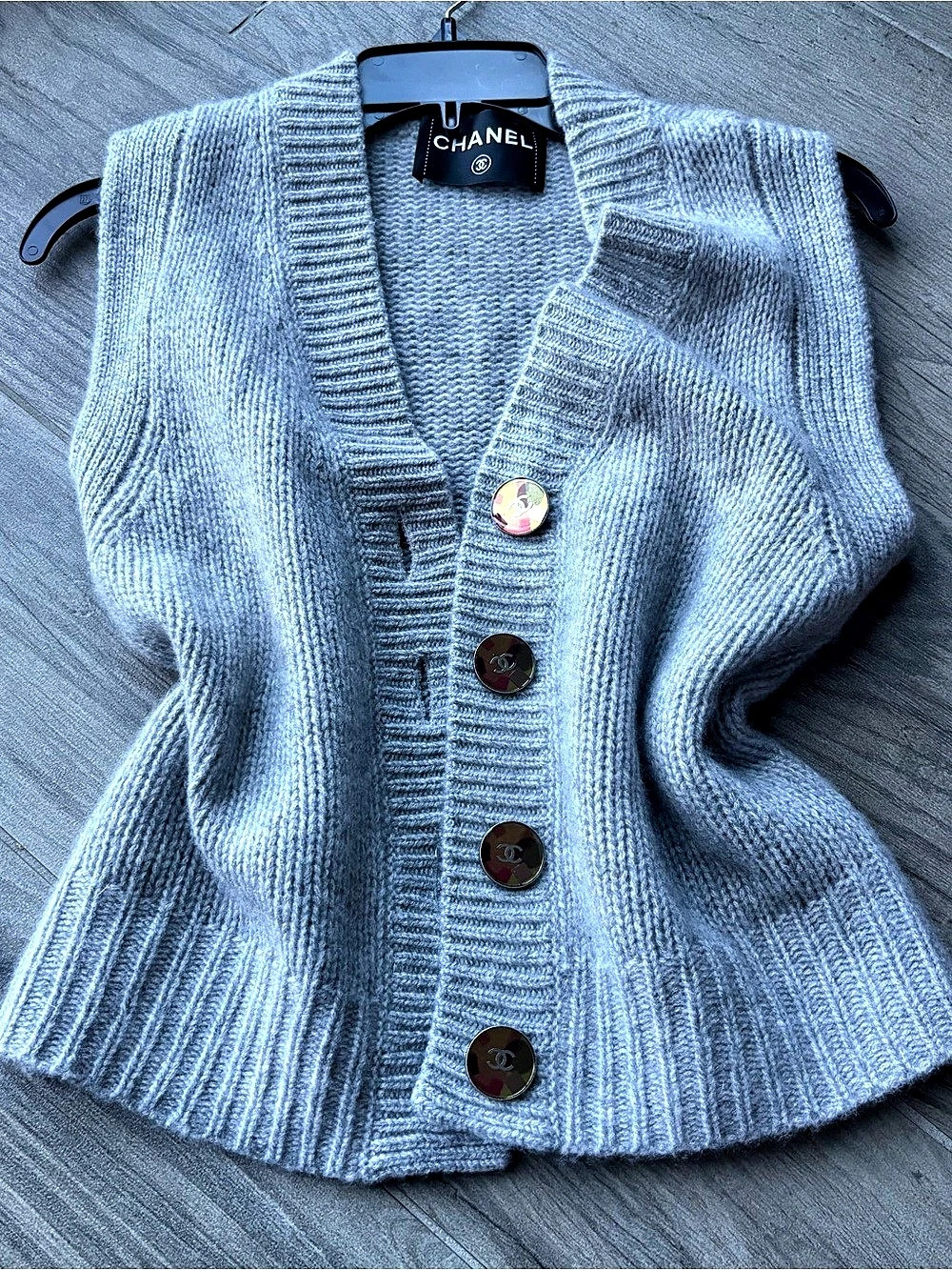 Chanel Gray V-Neck Sweater Vest Like New